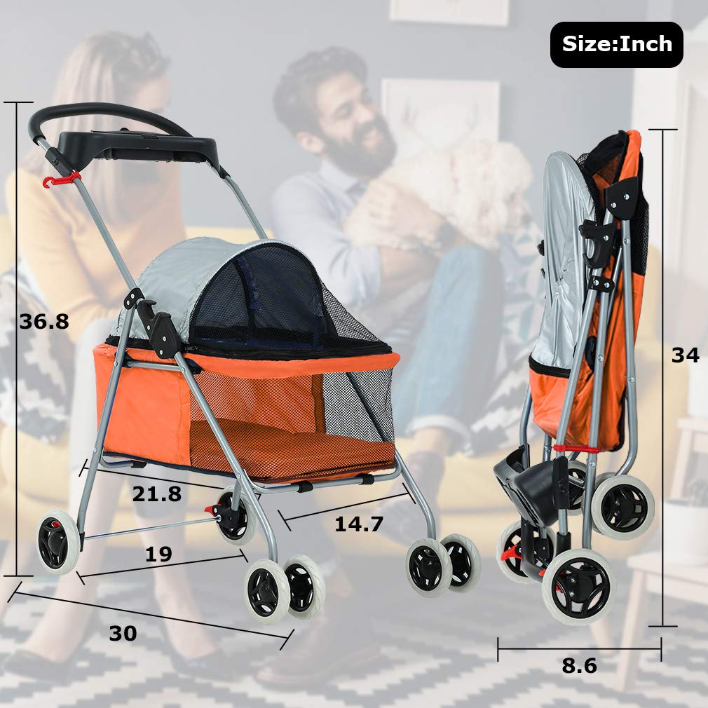 Pet Stroller 4 Wheels Posh Folding Waterproof Portable Travel Cat Dog Stroller with Cup Holder,Blue