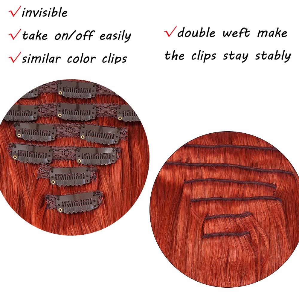 22" Clip in Human Hair Extensions Full Head 200g 10 Pieces 22 Clips Light Brown Double Weft Brazilian Real Remy Hair Extensions Thick Straight (22"