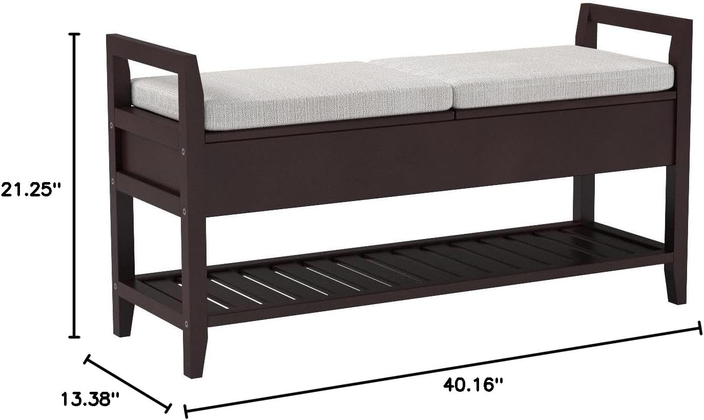 Roundhill Furniture Vannes Espresso Storage Shoe Bench
