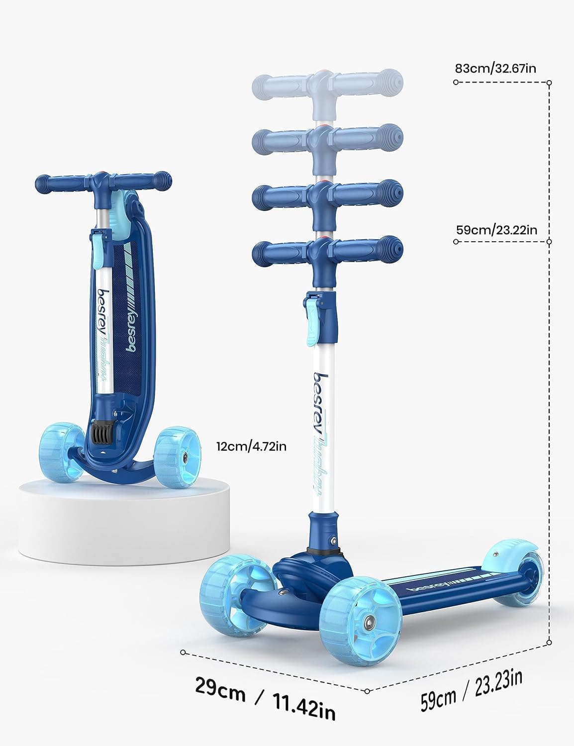 besrey 3 Wheel Scooter for Kids Ages 3-10 with 4 Adjustable Height