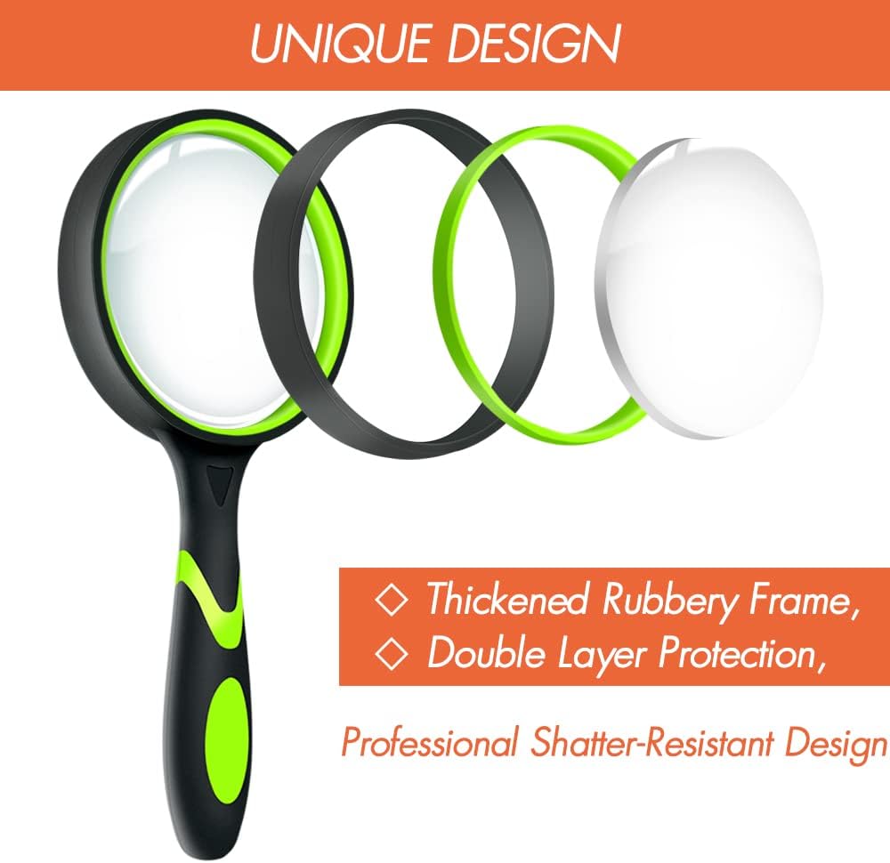 Leffis 3 Pack Magnifying Glass, 10X Reading Magnifier for Kids and Seniors