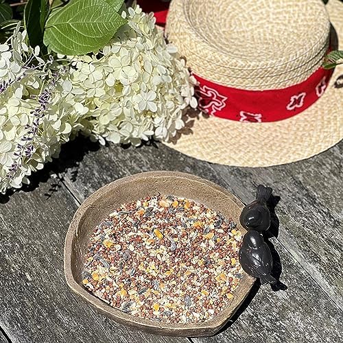Bird Bath with 2 Snails, Off White Stone Finished Basin and Brown, All Weather Poly Resin, 8 1/4 inches Diameter (21cm)