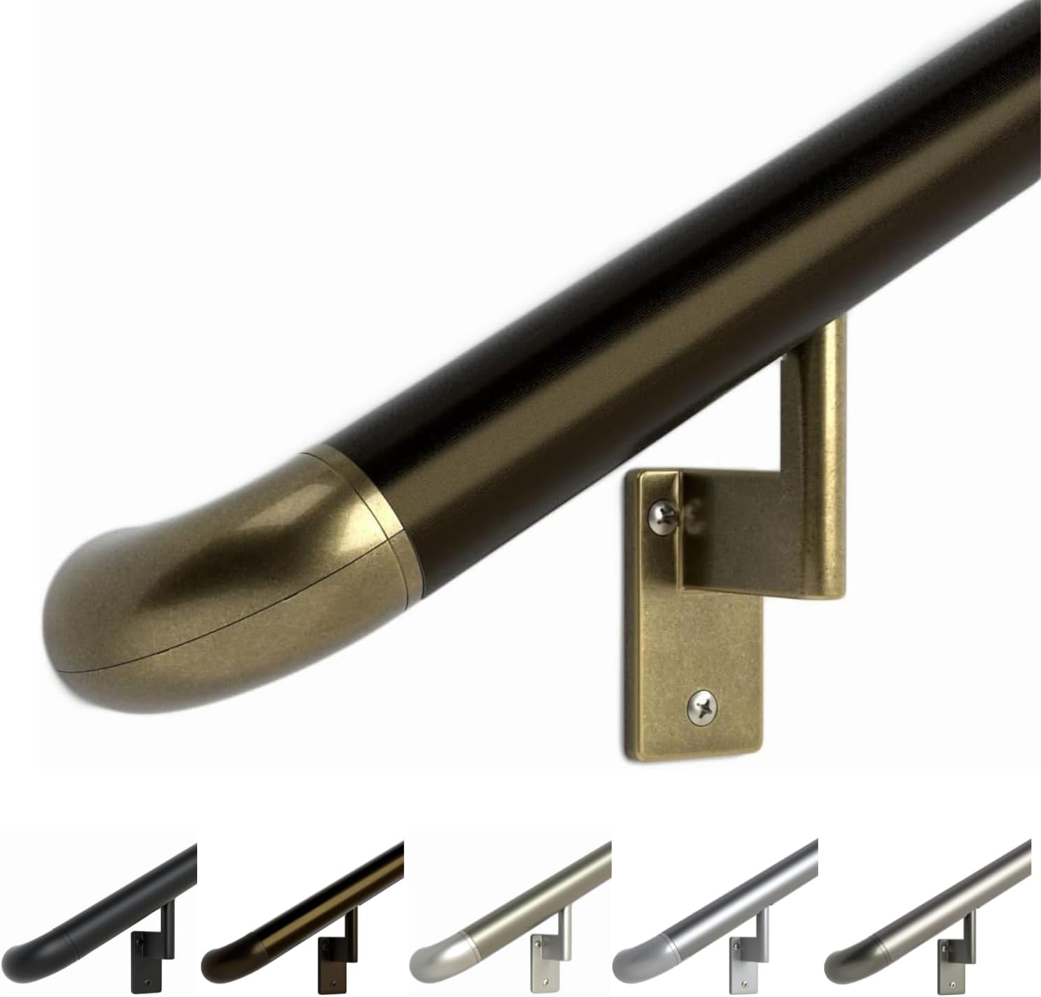 Promenaid Silver 5ft ADA Handrail Kit - Complete Indoor/Outdoor Stair Handrail - 1.6" Round Satin-Anodized Aluminum Railing with 3 Silver Painted