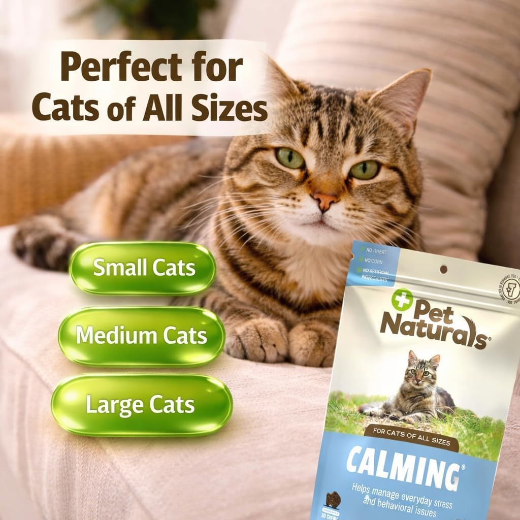 Pet Naturals Calming Chews for Cats, Anxiety Relief with Gentle Ingredients for Thunder, Fireworks, Travel, Grooming, Calming Pet Treats, Chicken Flavor, 30 Count