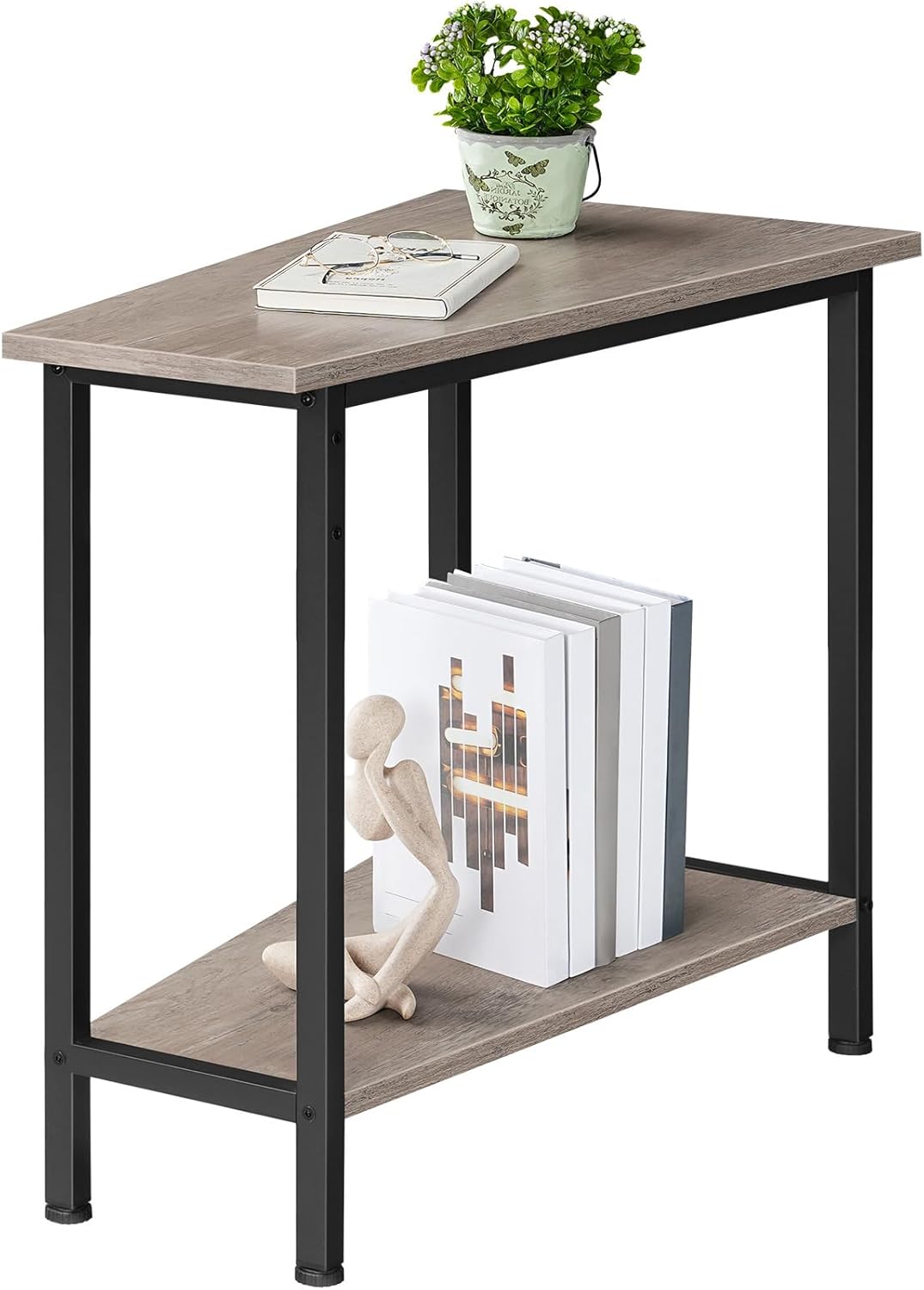 HOOBRO Wedge End Table, Recliner Wedge Side Table with Storage, Industrial Triangle Accent Table for Small Space, Corner, Living Room, Apartment