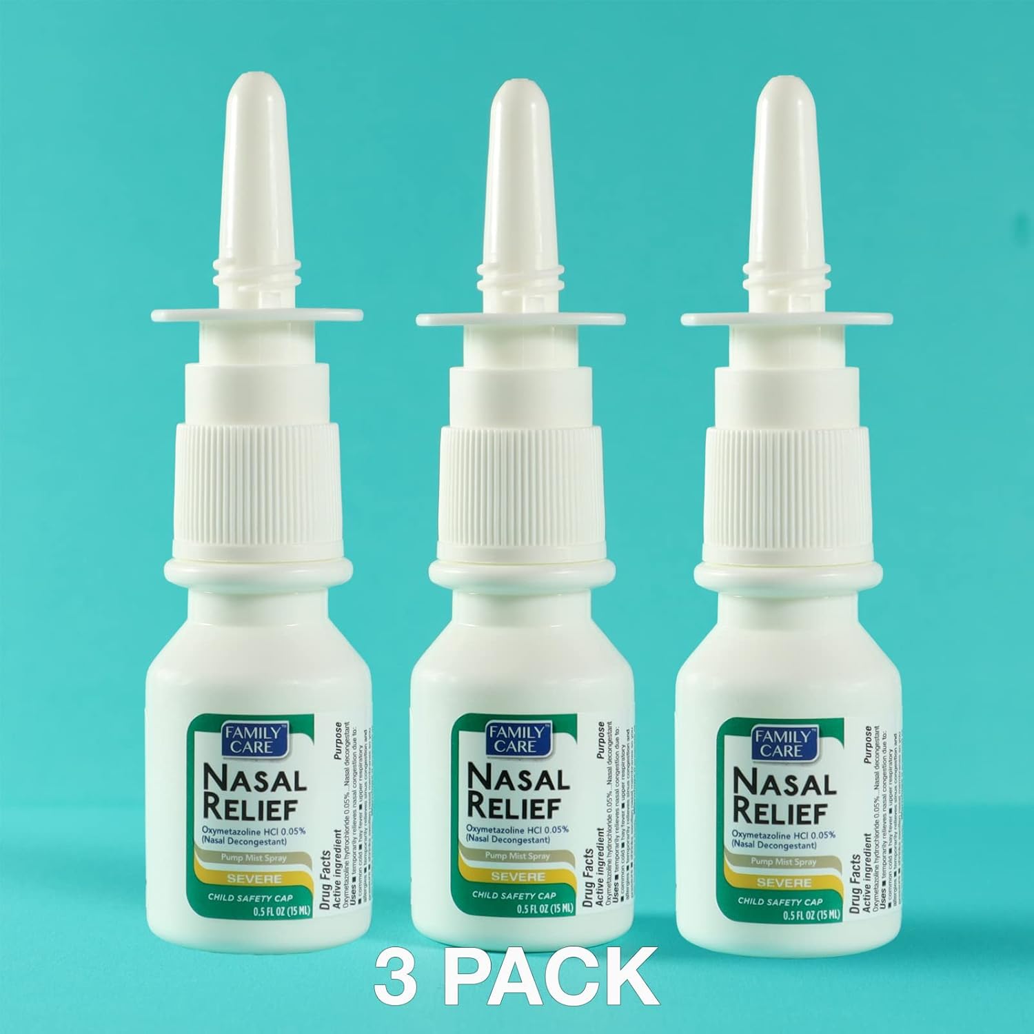 Nasal Relief Spray, Pump Mist, Anti-drip, Severe Congestion, (Oxymetazoline HCI ) 12 Hours, 3 Pack. by Assured