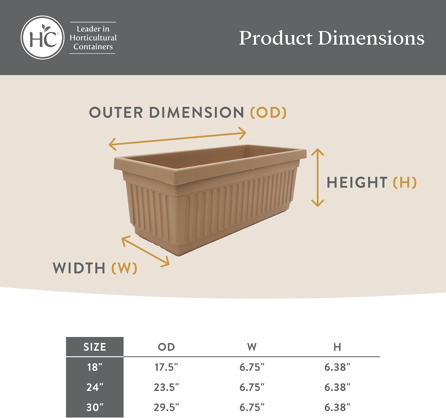 The HC Companies Venetian Window Planter Box w/Drain Plug - Long Planter Box for Windowsills, Balconies & More - Plastic Rectangular Outdoor Planters for Herbs & Flowers (18" Clay, Pack of 1)