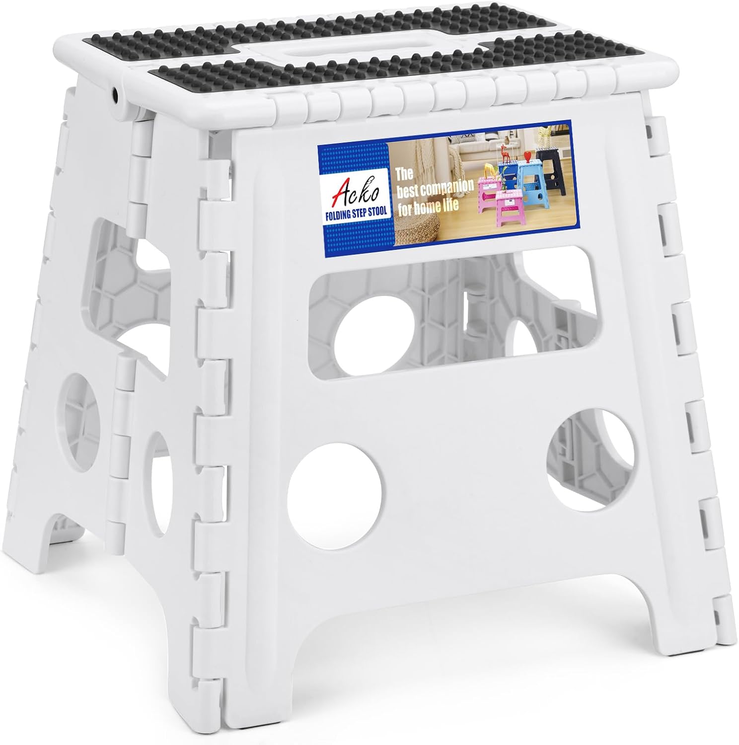 ACKO 13 Inch Folding Step Stool, Holds 300 lb for Adults and Kids, Black | Collapsible Heavy Duty Foldable Stools, Portable Non-Slip Foot Stepping stool, Kitchen Bathroom Bedroom Outdoor with Handle