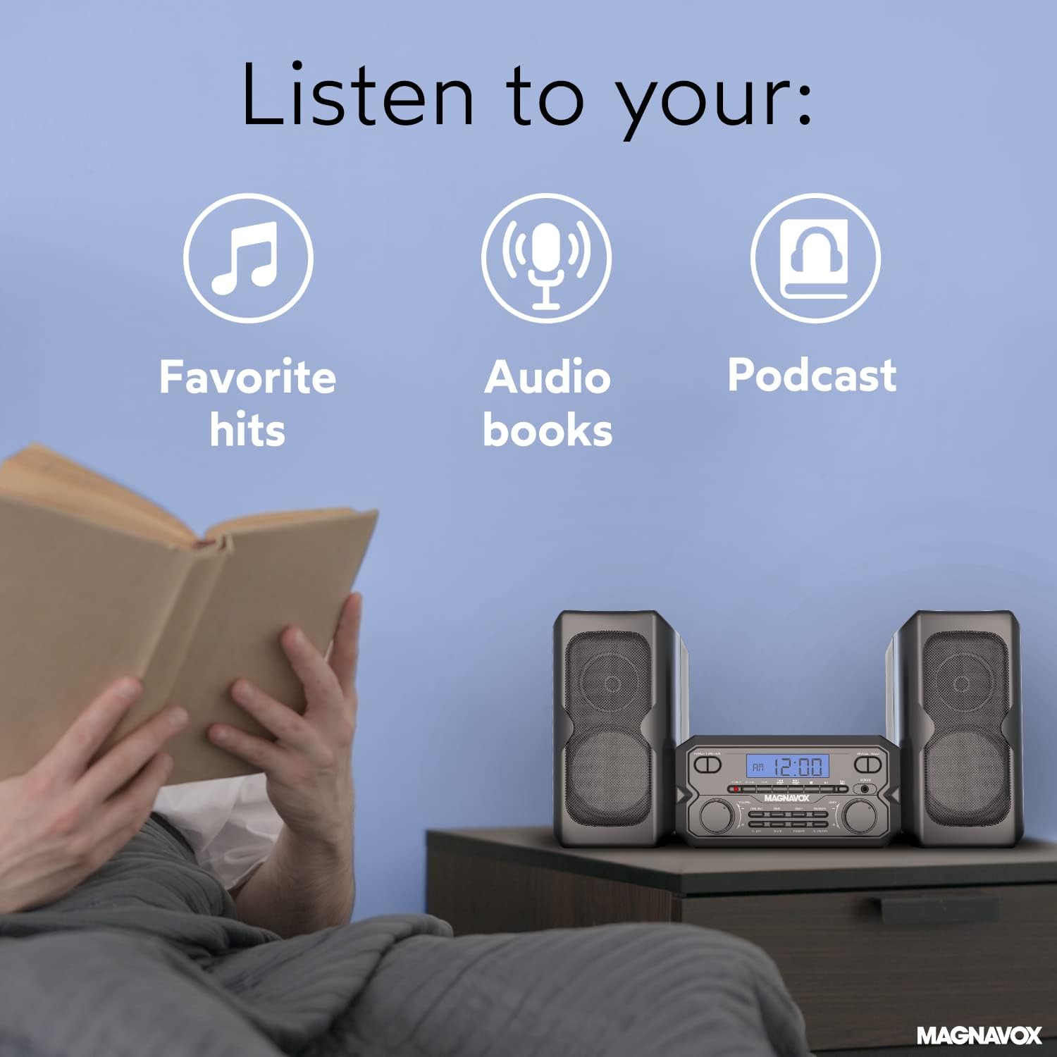 Magnavox MM435M-BK 3-Piece Compact CD Shelf System with Digital FM Stereo Radio, Bluetooth Wireless Technology