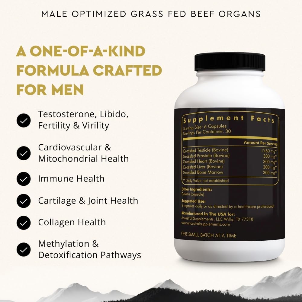 Ancestral Supplements Beef Liver Support Capsules, Iron & Energy, 180 Ct | Freeze-dried, Non-GMO Liver Rich in Heme Iron, Vitamin A & B12; Grass-fed, Desiccated, Vital Liver Support, Natural Liver