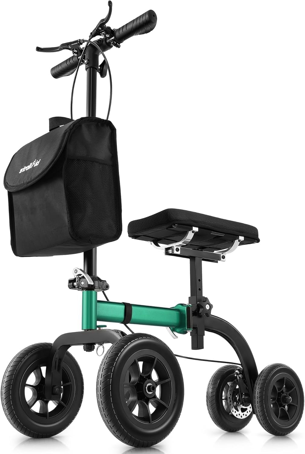 Knee Walker, Foldable Rollator Walker with Tray & Large Storage Bag, 10" Big Wheel for All Terrain, 350 lb Weight Capacity, Purple