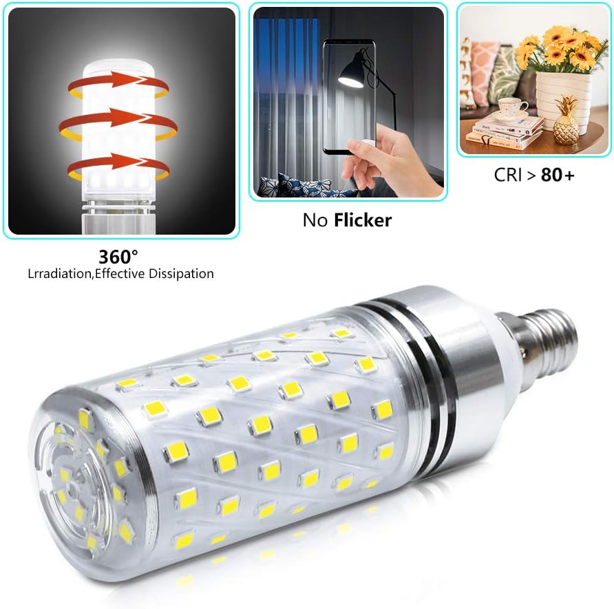 LEDLightsWorld Super Bright E12 LED Corn Bulbs, 16W 1500LM Bulbs, Daylight White 6000K Lights, CRI80+, 120W Incandescent Bulb Equivalent