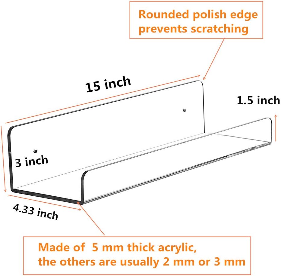 CY craft Clear Acrylic Floating Shelves Display Ledge, 5 MM Thick Wall Mounted Storage Shelf for Kitchen/Bathroom/Office