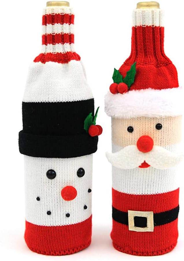 Cute Christmas Sweater Wine Bottle Cover, Handmade Wine Bottle Sweater for Christmas Decorations Cute Christmas Sweater Party Decorations 2pcs