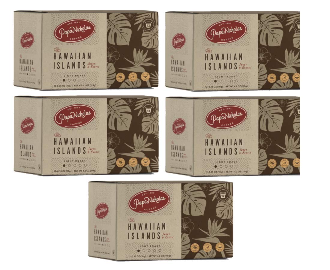 Papanicholas Coffee Single Serve Coffee Cups, Fits Keurig K Cup Brewers, Coffee Pods Hawaiian Islands Blend,12 Ounce