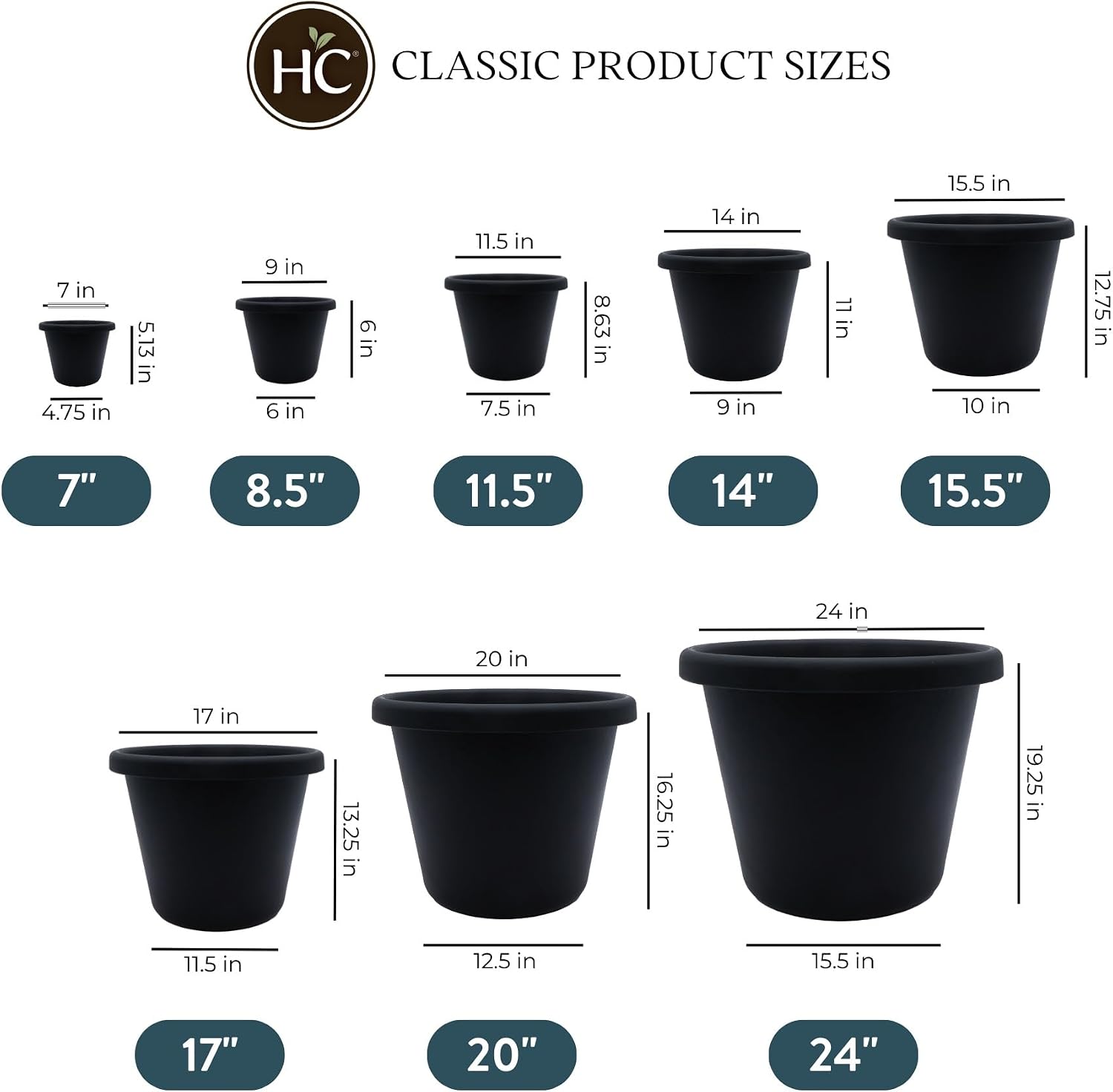 The HC Companies Classic Round Plastic Plant Pot w/Rolled Rim - Lightweight & UV Resistant Flower Pot for Herbs & More - Outdoor & Indoor Plant Pots w/Drainage (15.5 inch Warm Gray, Pack of 1)