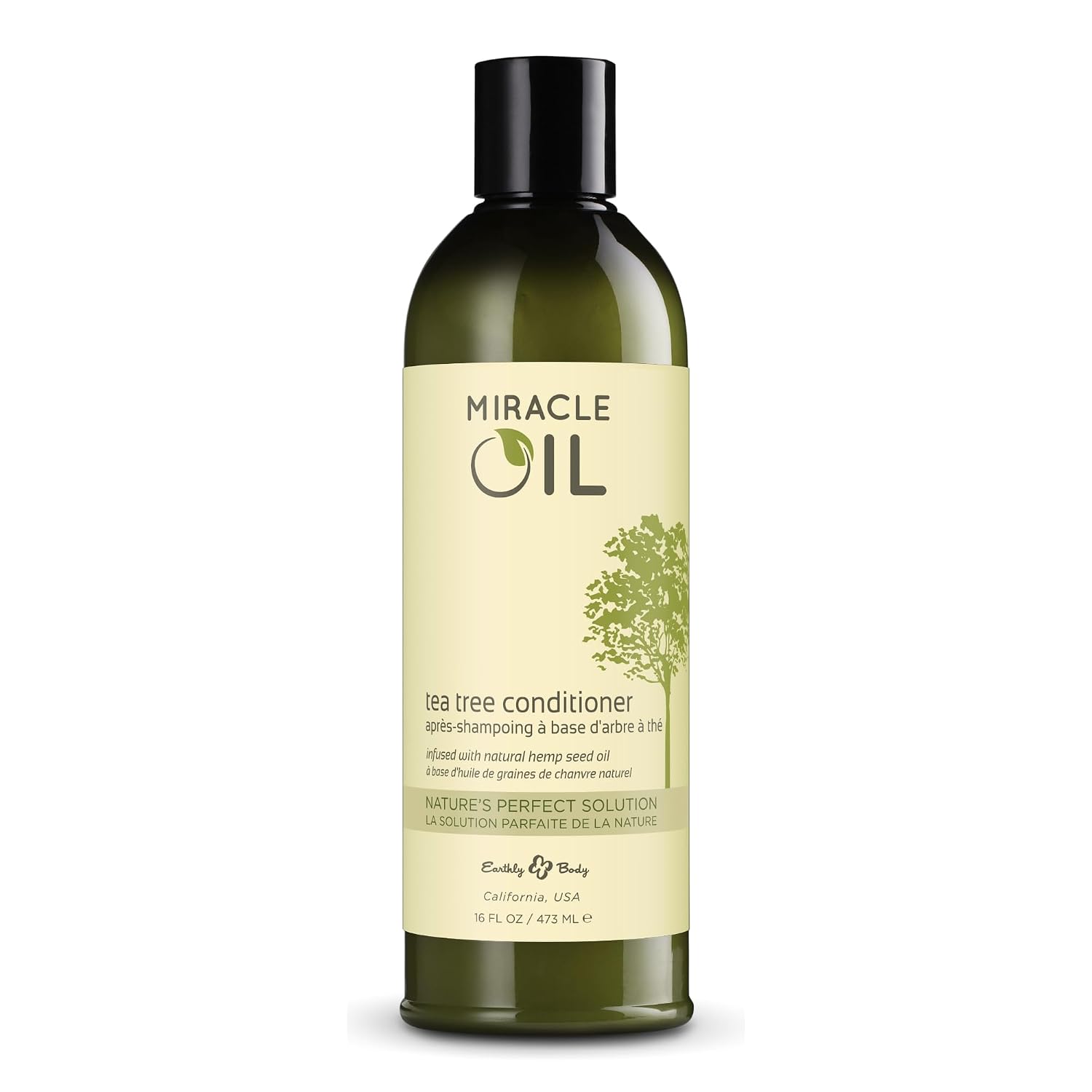Earthly Body Miracle Oil Tea Tree Conditioner, 16 oz. - Detangles, Tames Frizz & Nourishes Roots - Tea Tree, Hemp Seed