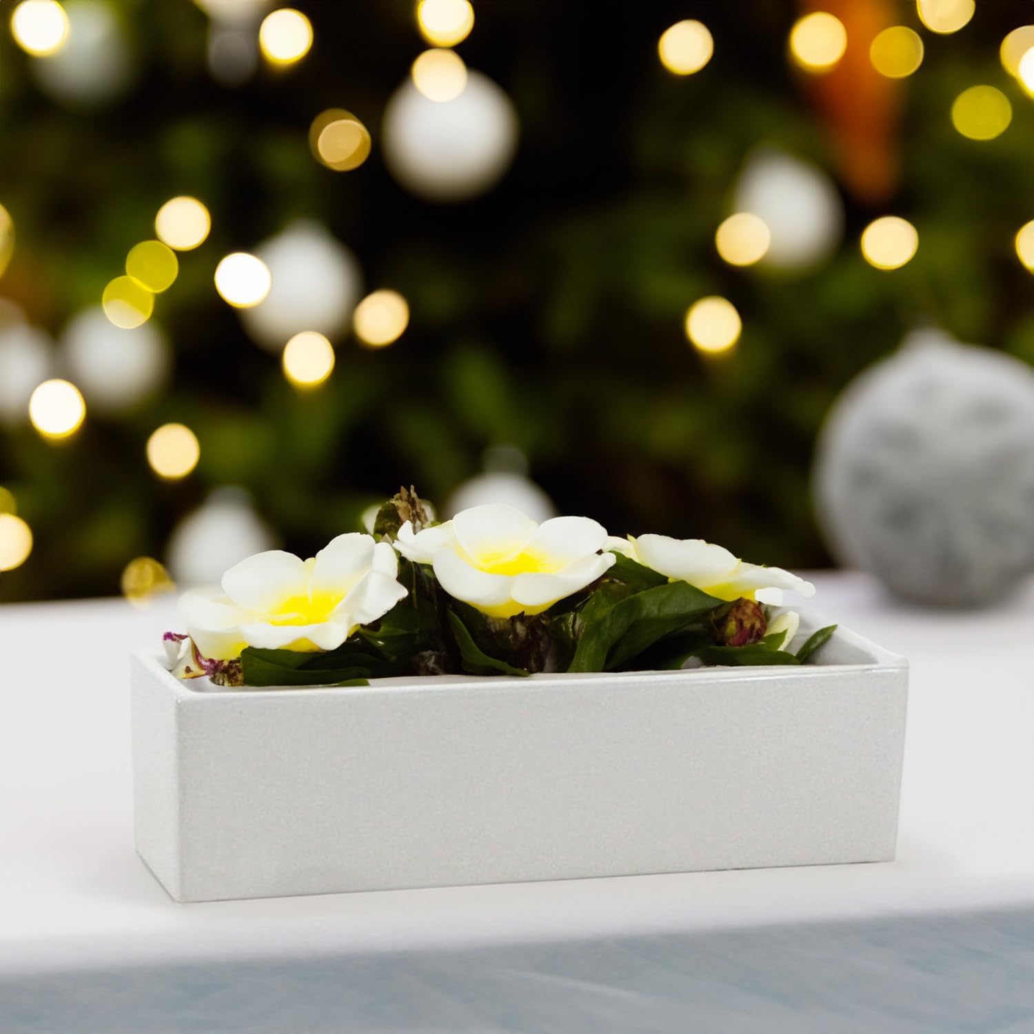WGVI Long Rectangle Ceramic Planter Vase in White 14" x 4" x 4"H, Rectangular Box Block Terrarium Pot, Flower Arrangement, Tabletop Centerpiece