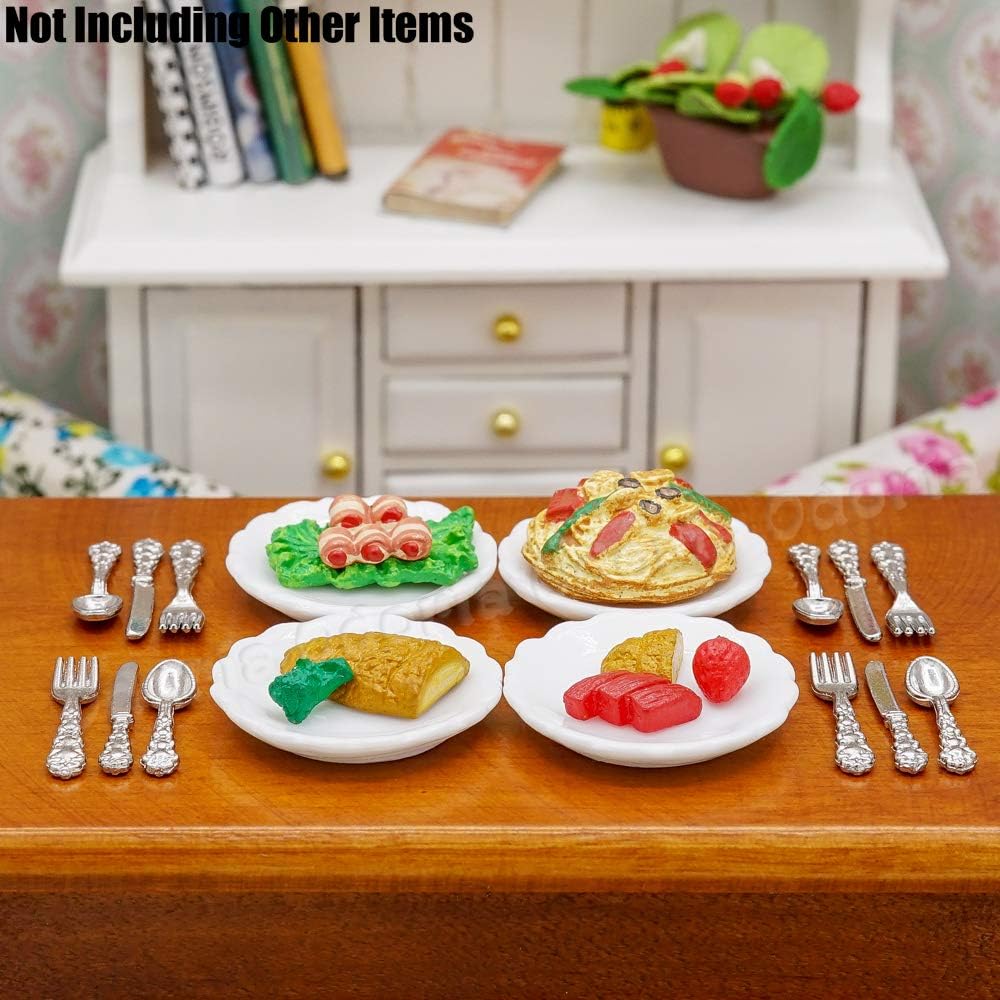Odoria 1/12 Miniature Plates and Silverware Knife Fork Spoon Set Dollhouse Accessories, Silver