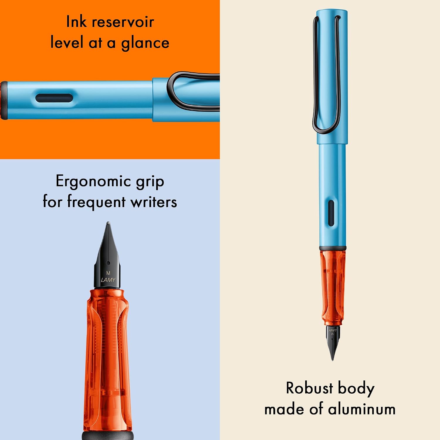 LAMY AL-star black - Fountain Pen with ergonomic grip & black Left-Handed steel nib (LH) in size M - lightweight aluminum body - including LAMY T 10 blue cartridge