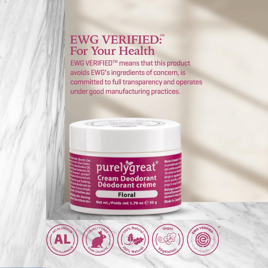 Purelygreat Natural Unscented Cream Deodorant for Women & Men | Aluminum Free Deodorant Women & Men | Vegan & Long Lasting Odor Control | Chemicals, Parabens, BPA & Cruelty Free | 1.76 oz