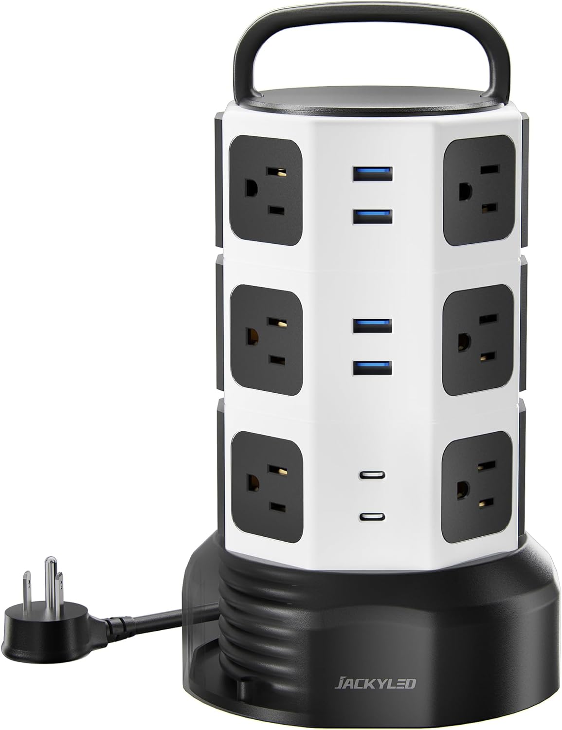 JACKYLED Power Strip Tower Surge Protector, 12 AC 6 USB (2 USB C), 1050J