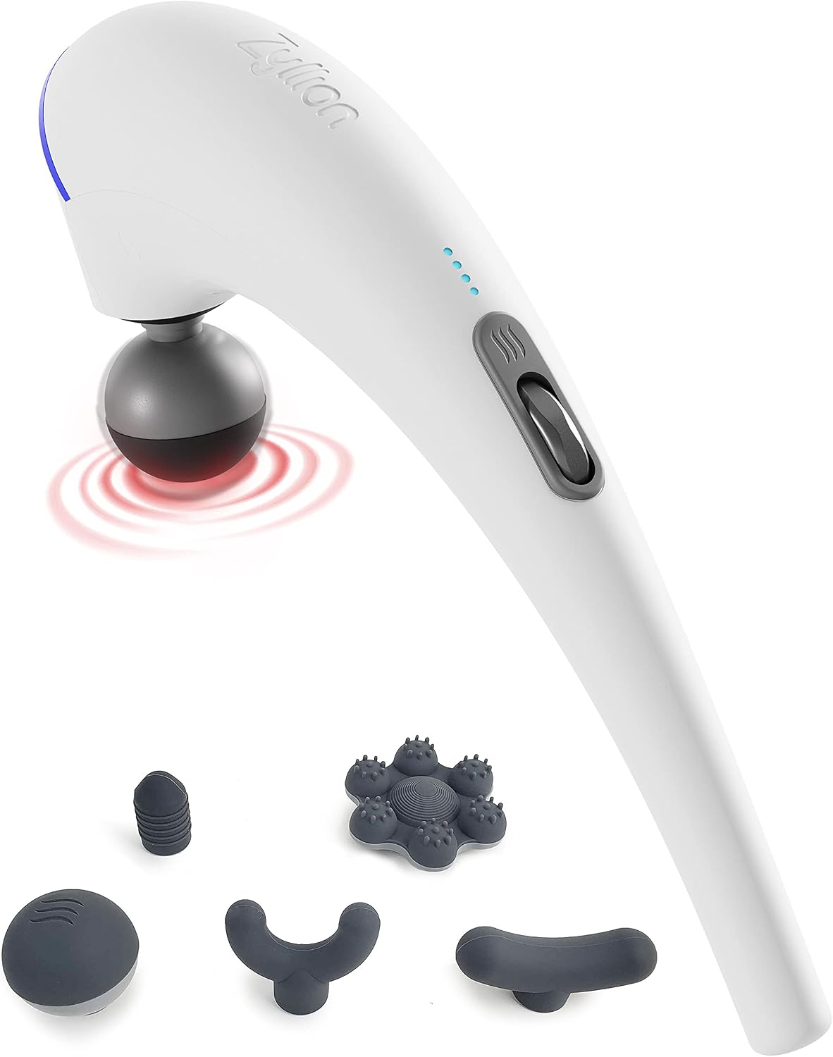 Zyllion ZMA-27 Handheld Electric Massager with Heat for Pain Relief, White