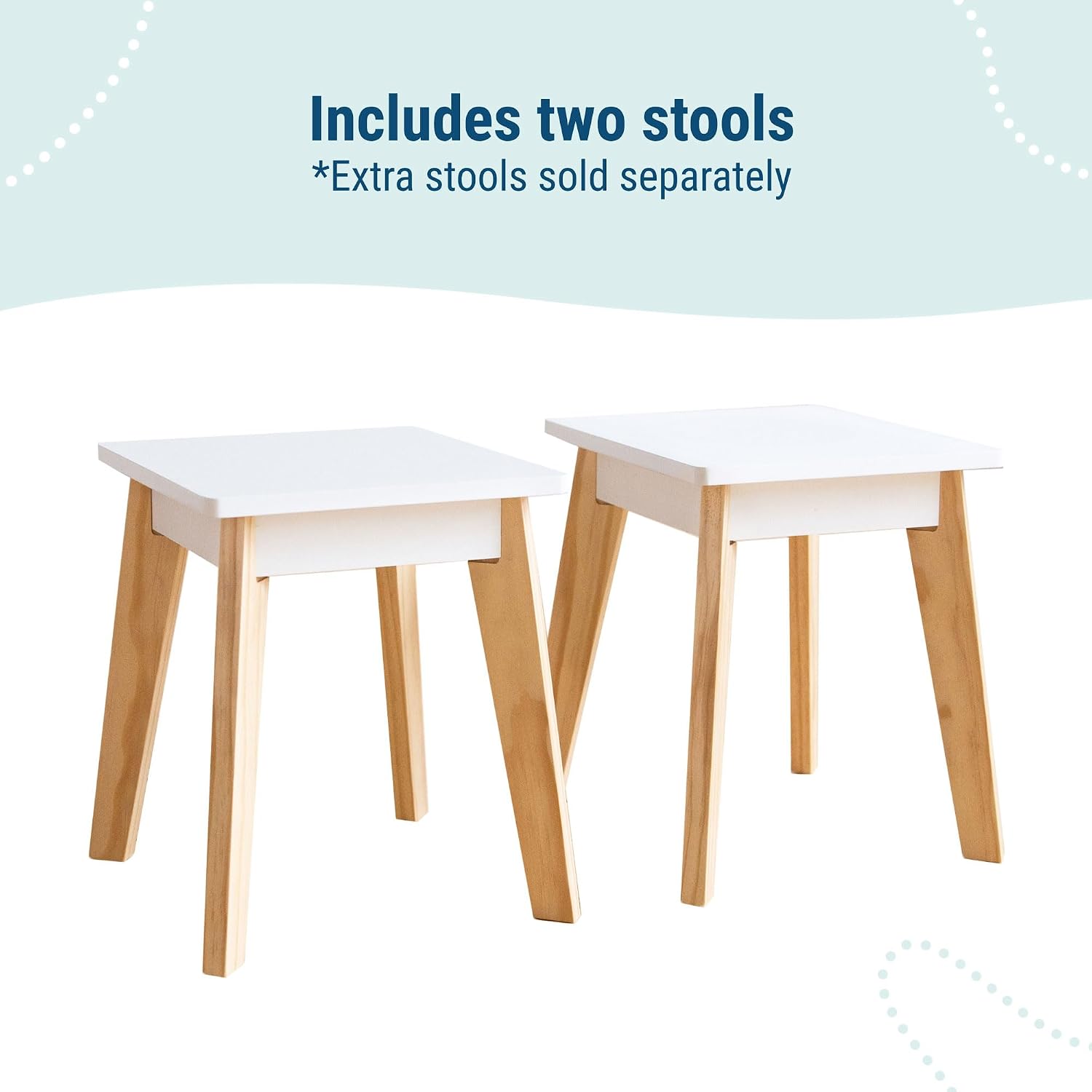 Wildkin Kids Arts & Crafts Table Set – Mid-Century Modern Design with 2 Stools, Storage Cubbies & Paper Roll - White