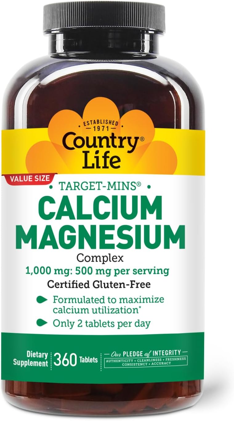 Country Life Target-Mins Calcium Magnesium Complex, 360 Tablets | 2:1 calcium-to-magnesium ratio with 180 convenient daily servings