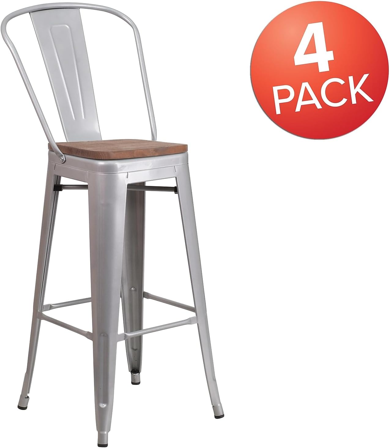 Flash Furniture 30 in Metal Barstool with Back, Blue | Commercial Grade, Removable Back, Indoor/Outdoor Use