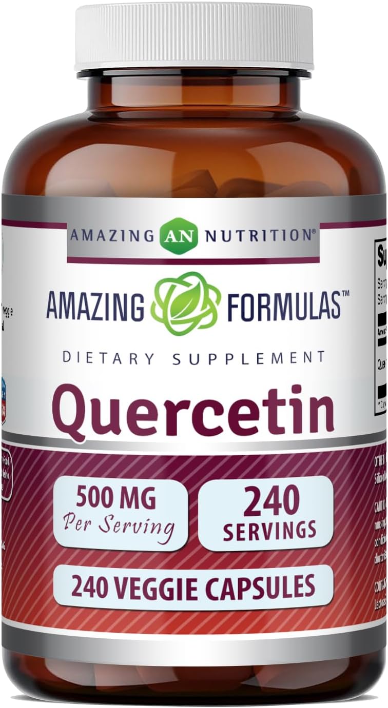 Amazing Formulas Quercetin 500mg 120 Veggie Capsules Supplement - Non-GMO - Gluten Free - Supports Overall Health & Well Being