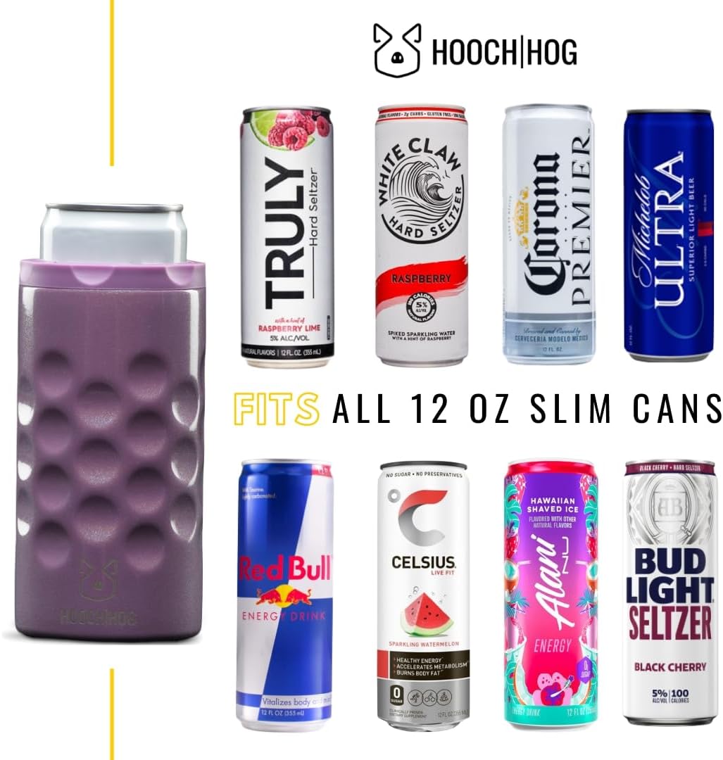 Hooch|Hog Slim Can Cooler Stainless Steel for 12 oz. Skinny Cans | 3x Insulated Beer Can Holder for Michelob Ultra, White Claw