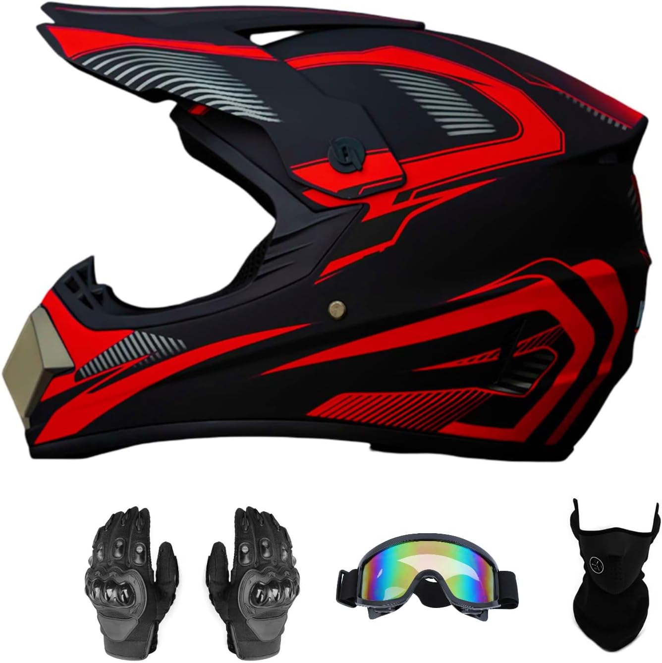 Motocross Offroad Helmet Dirt Bike Helmet BMX MX ATV Helmet Full Face Motorcycle Helmet with Gloves Goggles Mask for Unisex Adult Youth DOT/FMVSS