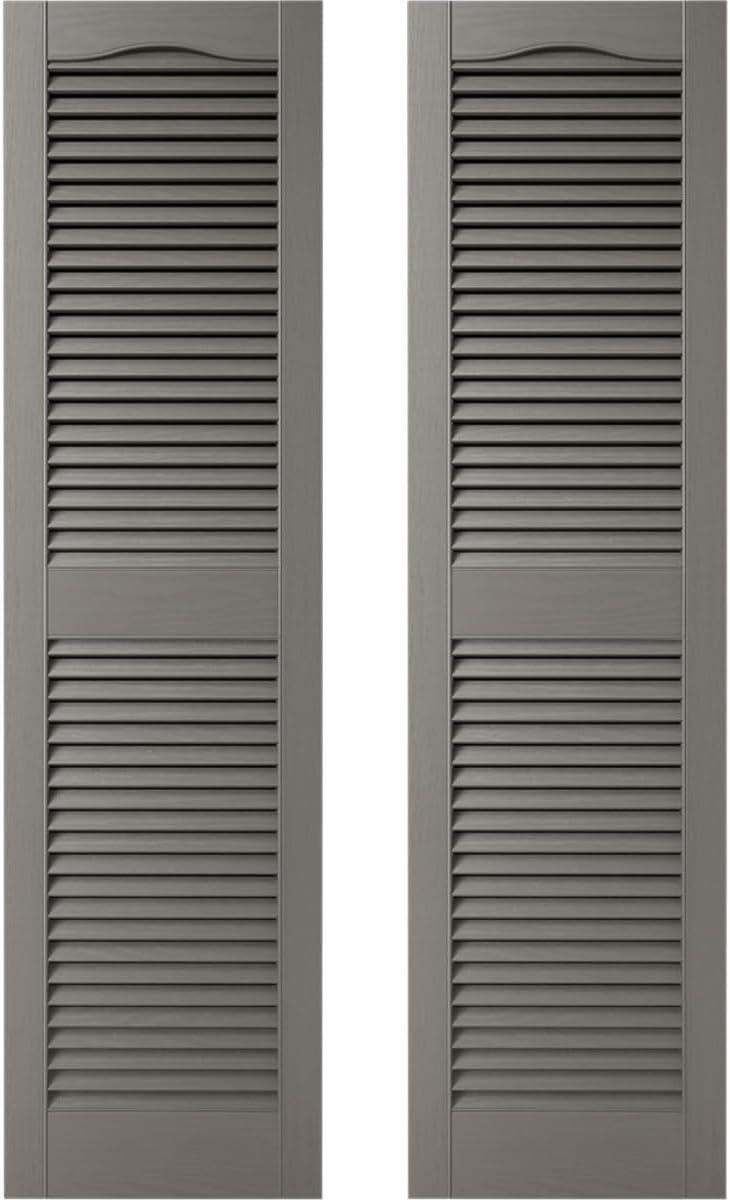 Ekena Millwork 14.5 in. W x 48 in. H Builders Edge, Standard Cathedral Top Center Mullion, Open Louver Shutters, Includes Matching Installation Spikes (Per Pair), 002 - Black