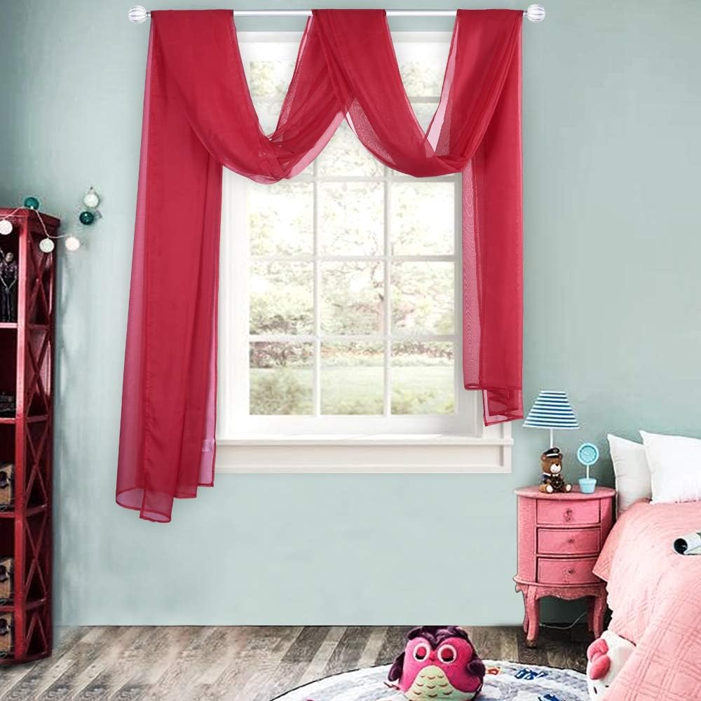 HUTO Light Pink Sheer Window Scarf Valances for Girls Room Sheer Soft Voile Curtain Scarves for Wedding Party 216 Extra Long