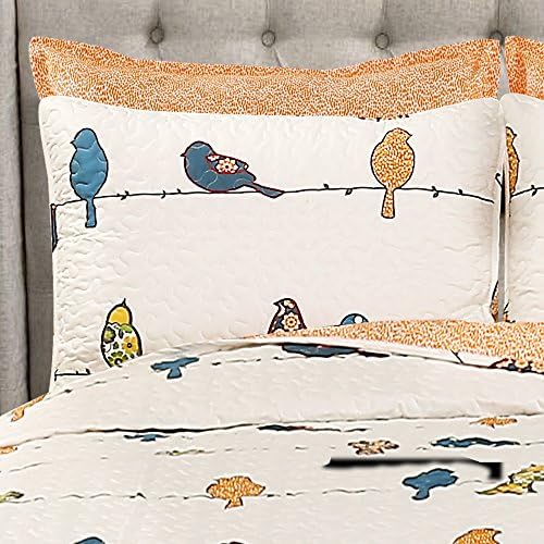 Lush Decor Rowley Birds Quilt Set, 7 Piece Set, Full/ Queen, Multi - Reversible Bird Bedding Set With Pillow Cases & Throw Pillows - Colorful
