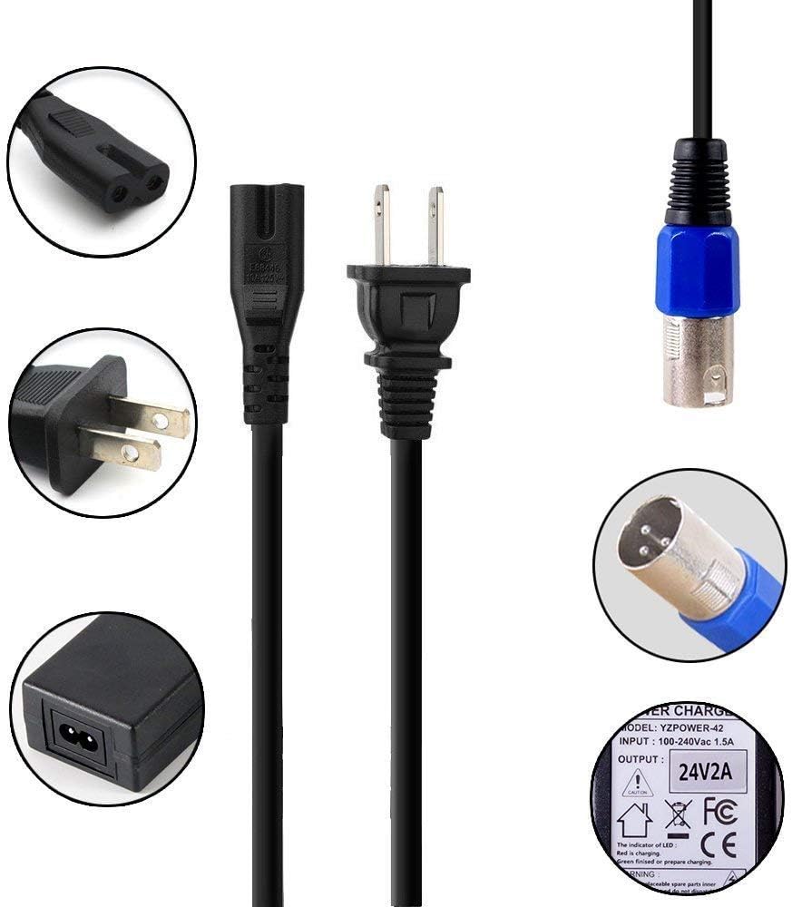 24V 2A Battery Charger with XLR Connector for Ezip Mountain Trailz S400 S500, Jazzy, Pride, S300 S350 S650, Ezip 400 500 650 750 900 Mountain Trailz