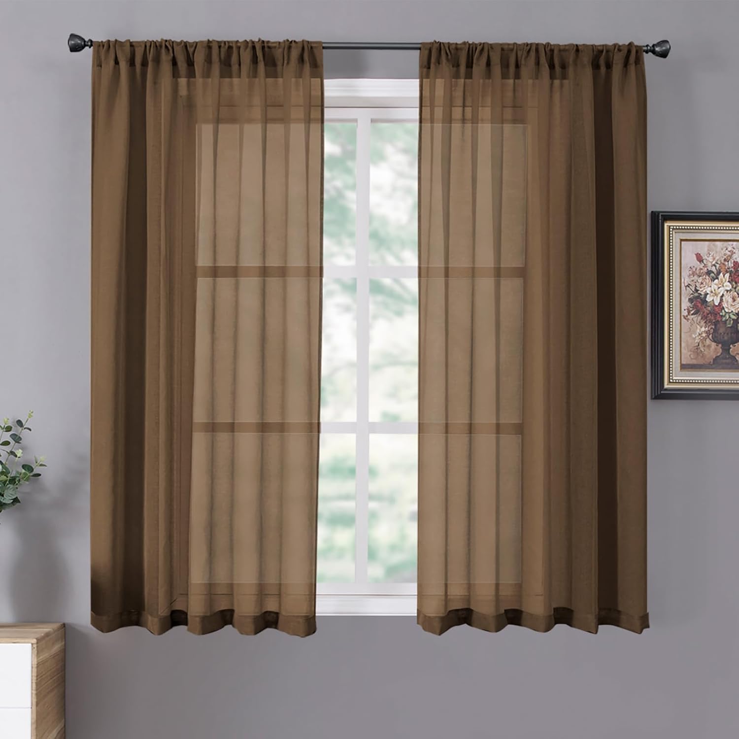 Tollpiz Sheer Curtain Linen Textured Living Room Curtains Sheer Light Filtering Rod Pocket Voile Curtain for Bedroom, 54 x 72 inches Long, White