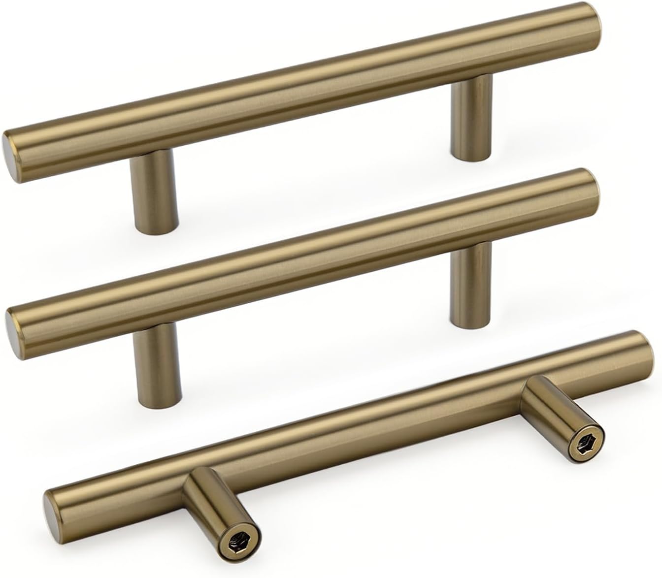 Goldenwarm 5 Pack 3 inch Gold Cabinet Handles Brushed Gold Cabinet Pulls | Gold Dresser Drawer Handles Stainless Steel Drawer Pulls for Kitchen Bathroom Bedroom, Easy to Install