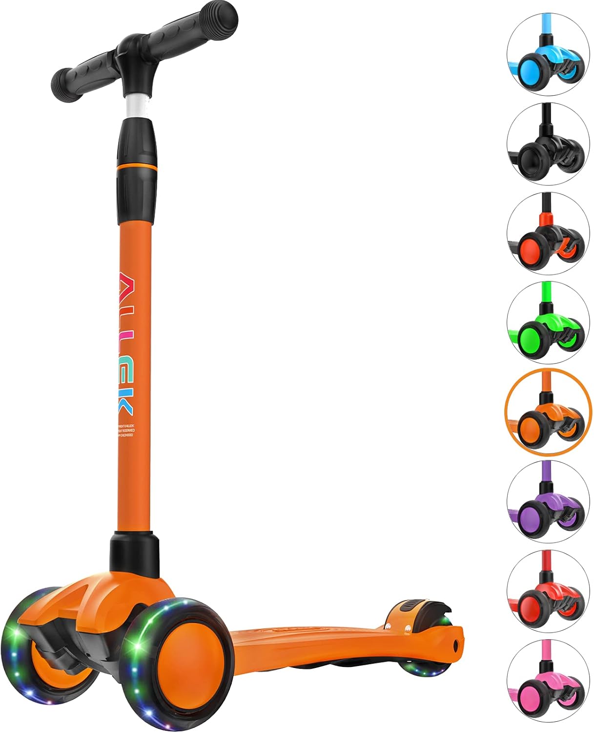 Allek Kick Scooter B03, Lean 'N Glide 3-Wheeled Push Scooter with Extra Wide PU Light-Up Wheels