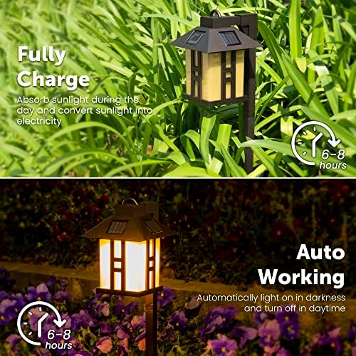 GIGALUMI Japanese Decor Solar Lights for Outside, Pathway Lights 4 Pack - Lawn/Patio/Yard/Walkway/Driveway Decoration | Japanese Style, Pathway Lights