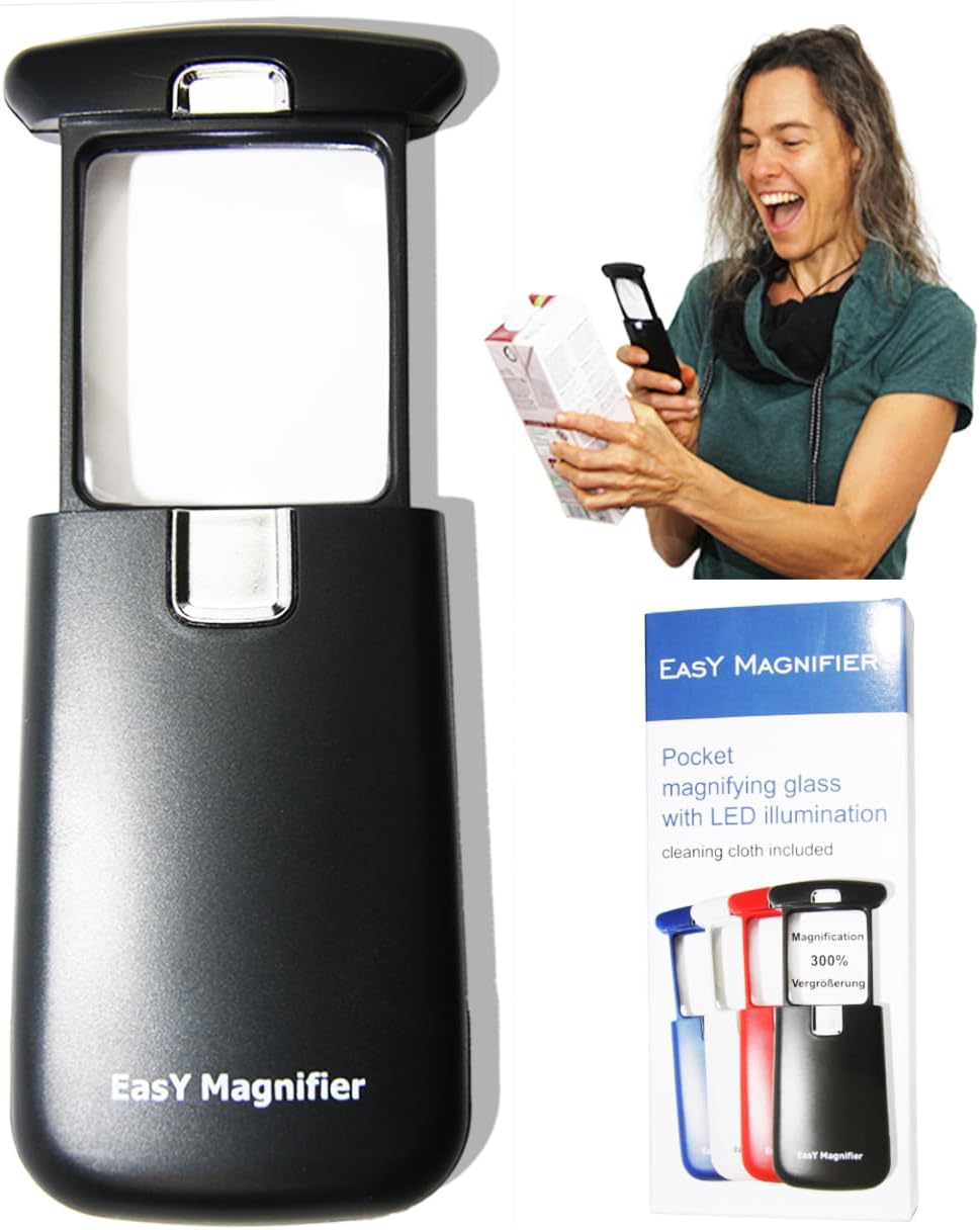 Small Pocket Magnifying Glass 3X with LED Light For Reading Fine Print, Mini Lighted Hand Held Acryl Lens, Read Lables In Stores