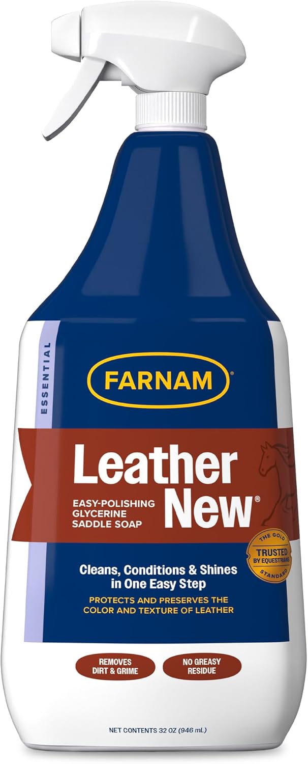 Farnam Leather New Easy-Polishing Glycerine Saddle & Leather Cleaner, 32 oz | Conditions Saddles and Leather Tack, Moisturizing, and Protects Against Moisture