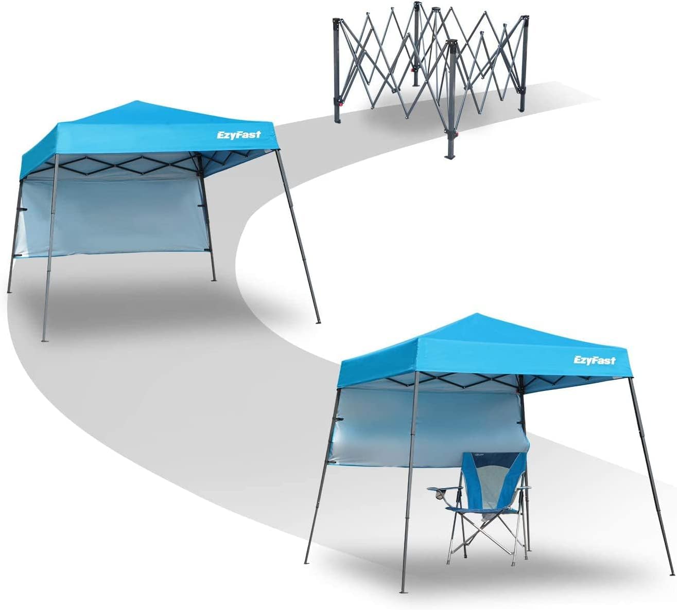 EzyFast Ultra Compact Backpack Canopy, Pop Up Shelter, Portable Sports Cabana, 7.5 x 7.5 ft Base / 6 x 6 ft top for Hiking, Camping, Fishing, Picnic