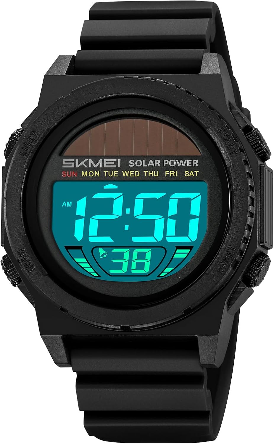 MASTOP Solar Powered Energy Watch for Men Military Digital Multifunctional Led Luminous Indication 2 Time Zone 50m Waterproof Watch Reloj Solar para Hombre