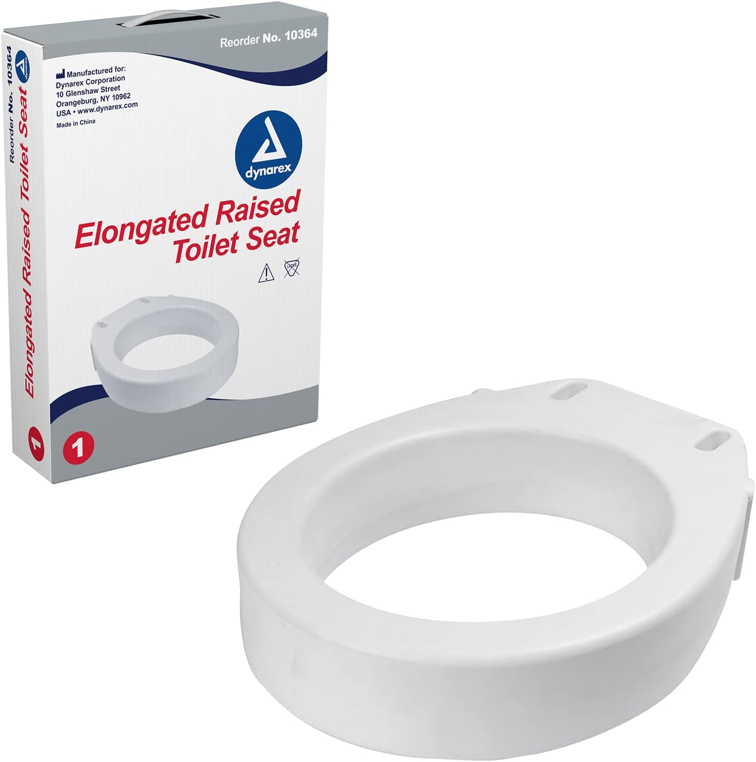 Dynarex Elongated Raised Toilet seat Without arms, Portable