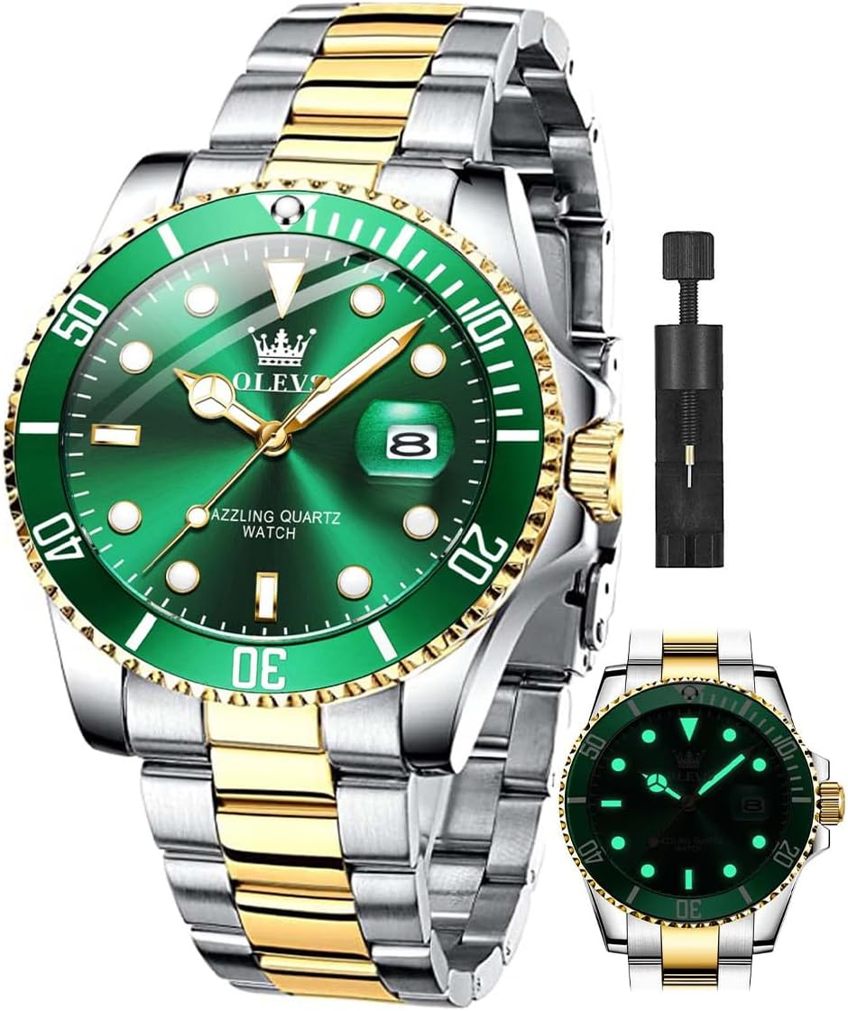 OLEVS Luxury Watches for Men Big Stainless Steel Waterproof Quartz Analog