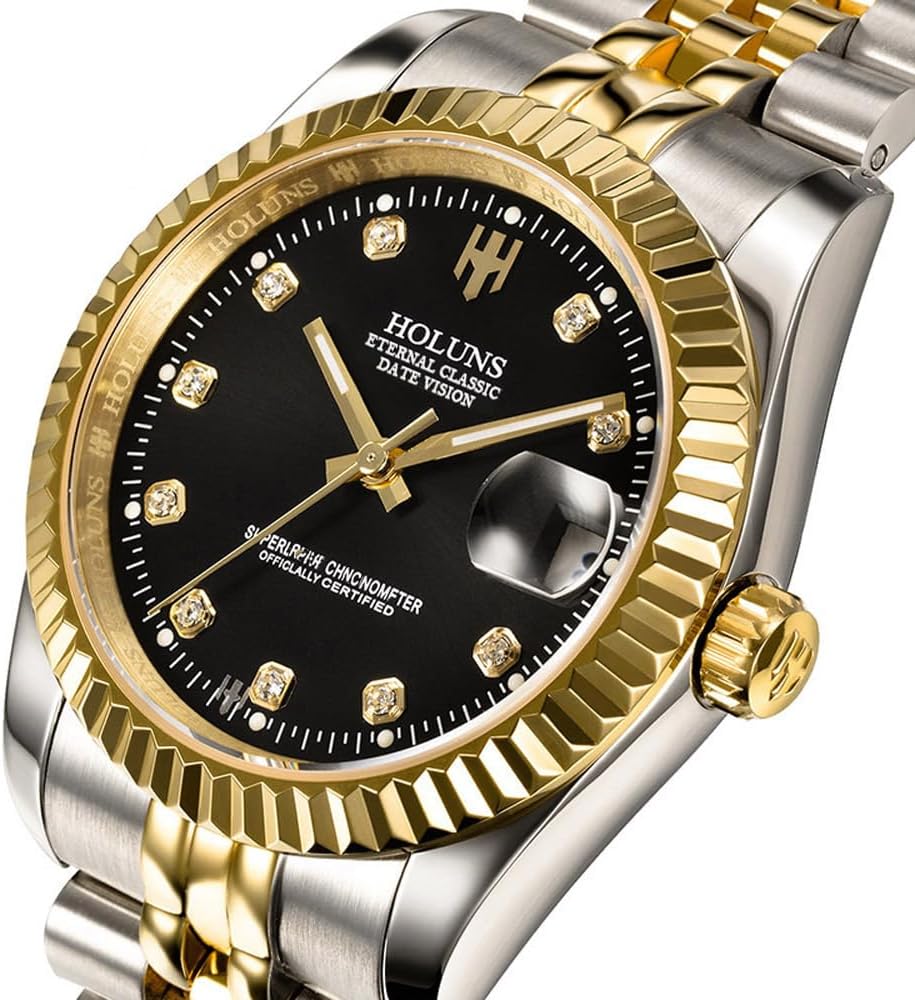 Men's Automatic Watch Gold-Plated 316L Steel Sapphire Crystal | Japanese 8215 automatic movement • Sapphire crystal • 18K gold-plated 316L steel • Date display • Dress and business wear