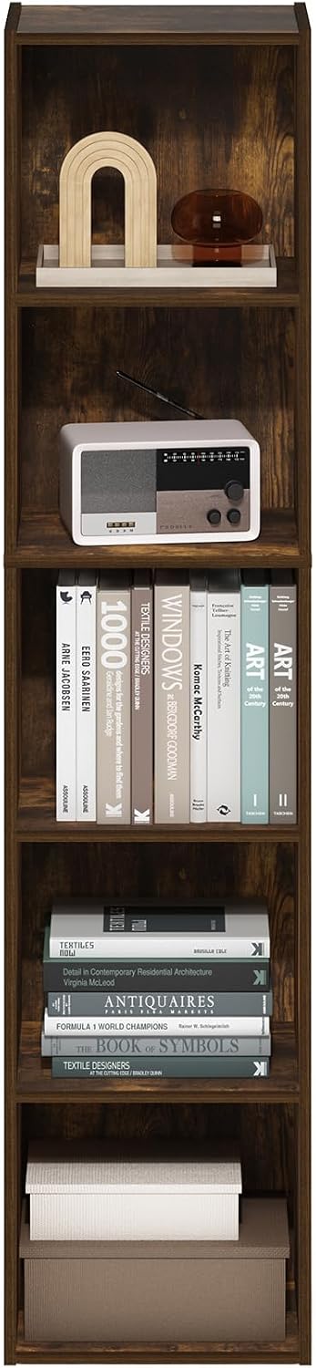 Furinno PASIR Book Shelf, 5-Tier Modern Bookshelf, Open Shelves Bookcase, 9 x 12 x 52, for Living Room, Bedroom, Home Office, Plain White