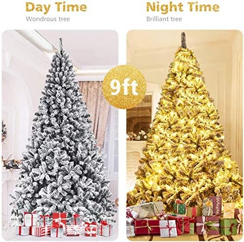 ReunionG 7.5FT Snow Christmas Tree, Artificial Flocked Hinged Pine Tree, Holiday Decoration Tree with Premium PVC Needles and Solid Metal Stand